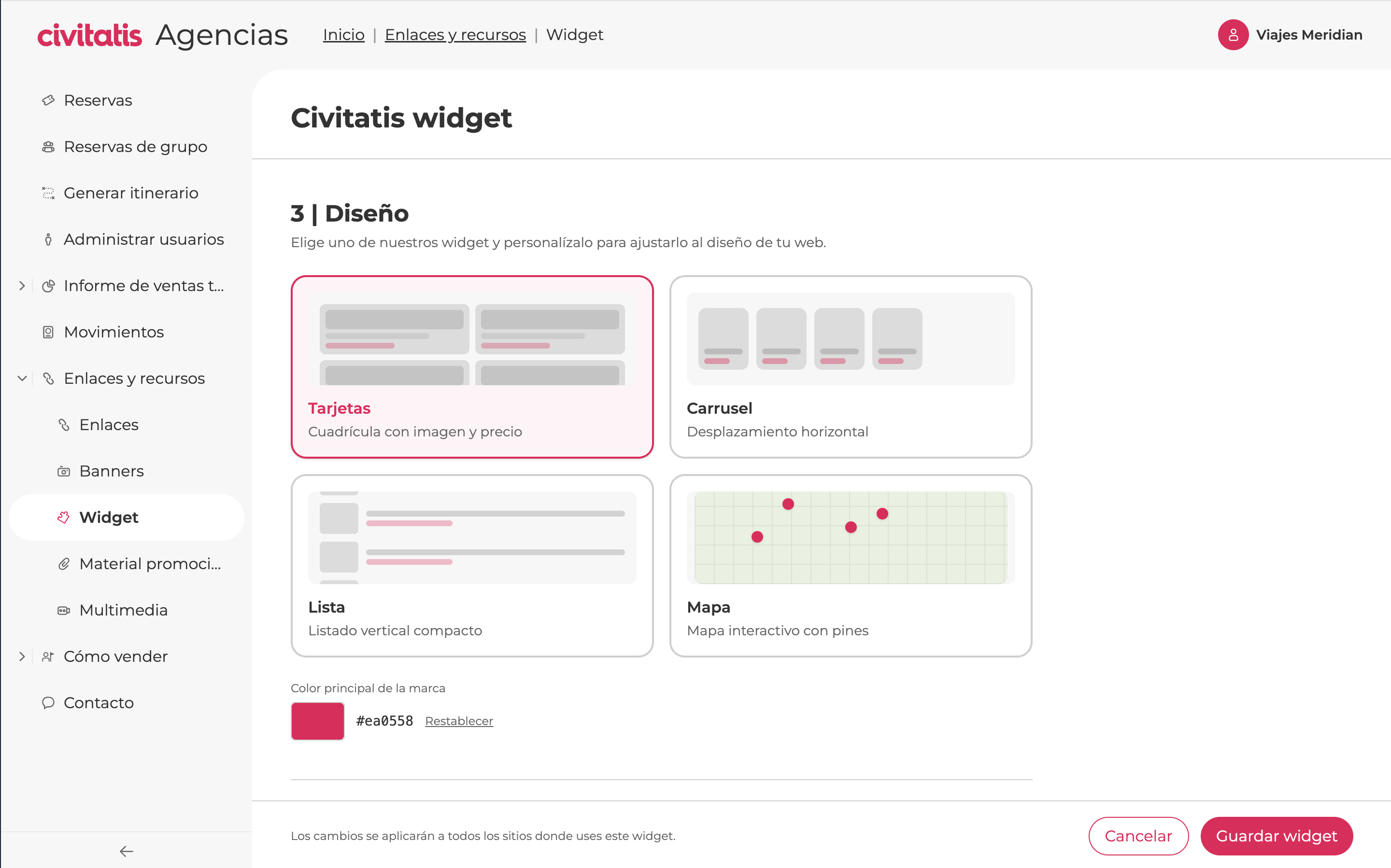 Agencies — embeddable booking widget for partner websites