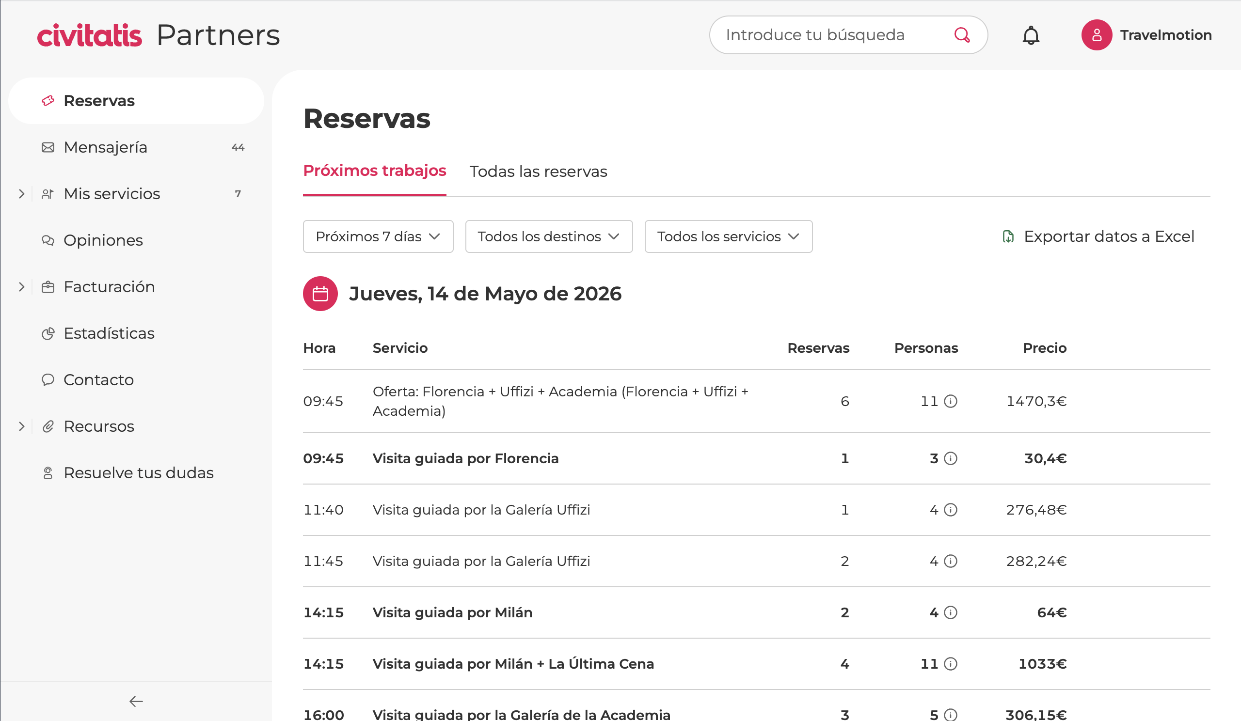 Supply — bookings table with filters, search and operational actions