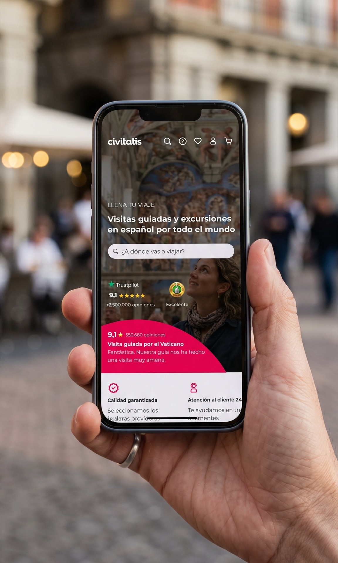 Civitatis app — home screen mockup