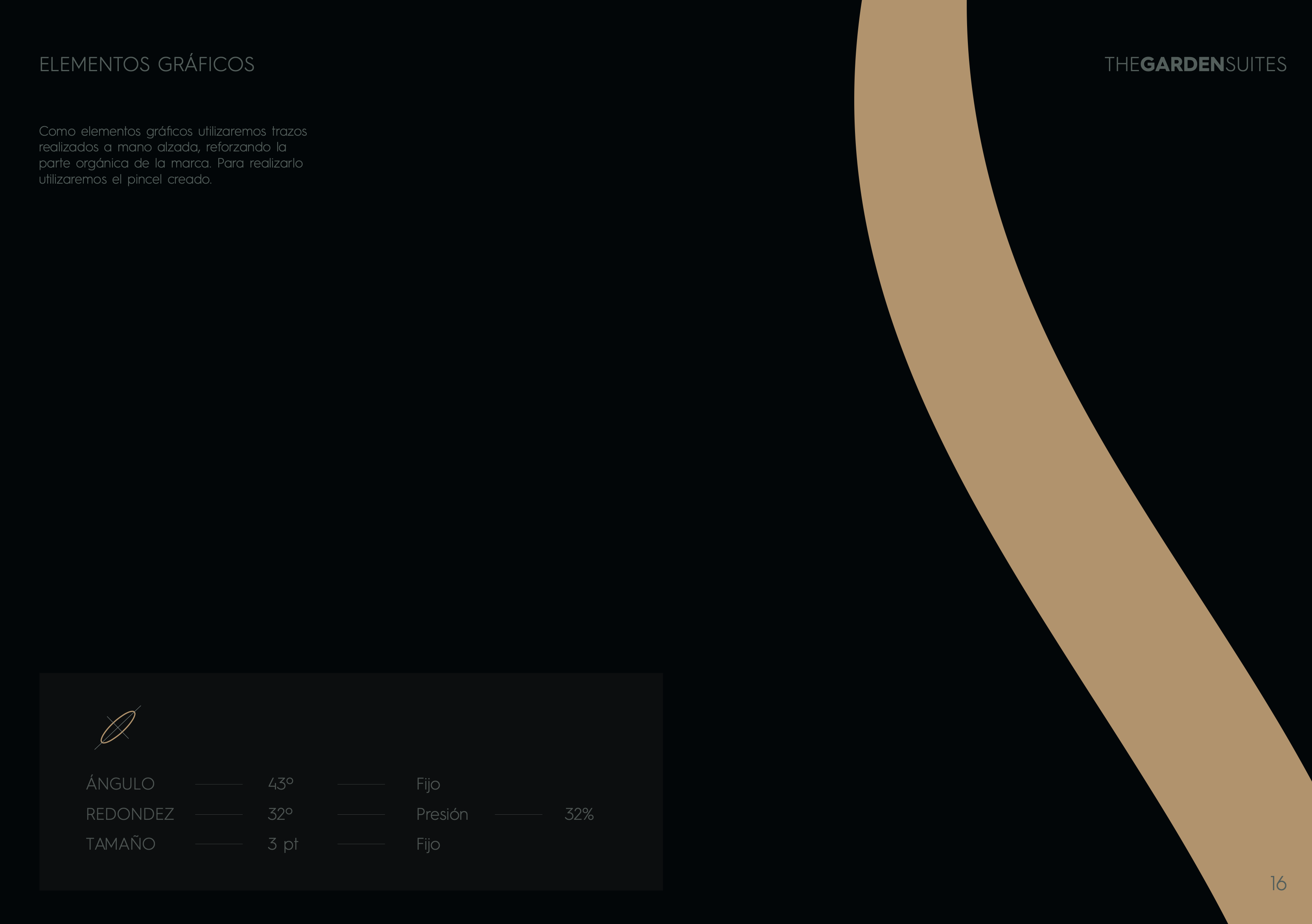 Hand-loaded brush stroke, gold — vertical curve from the manual