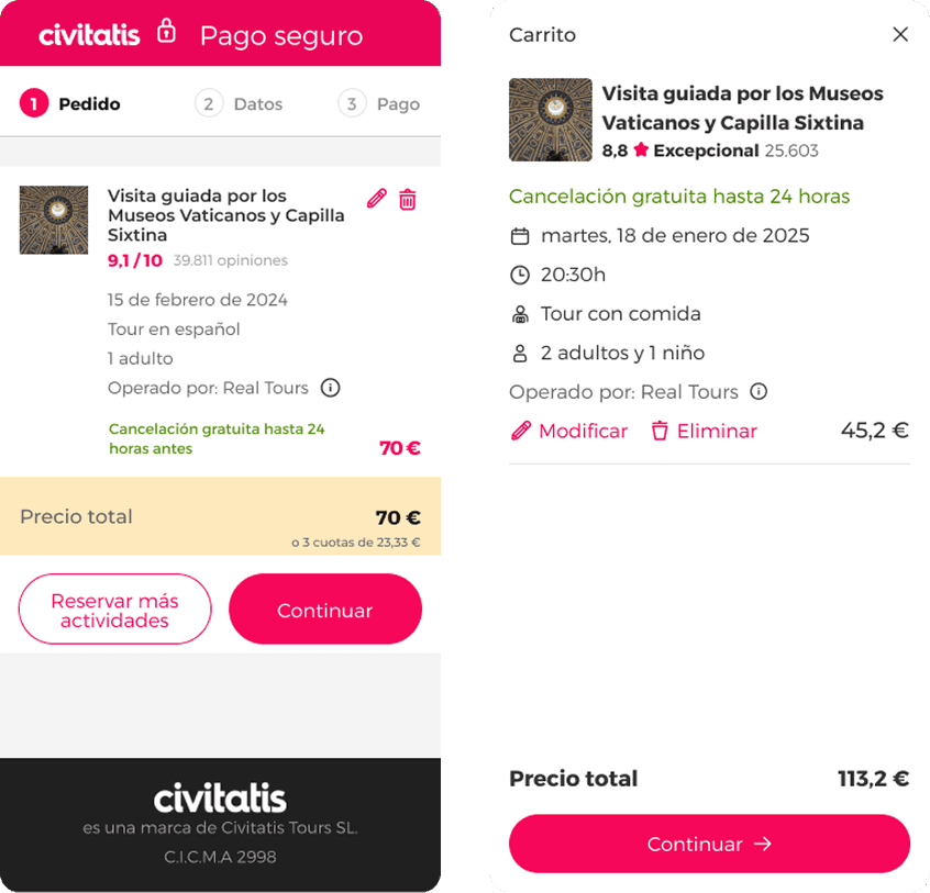 Cart page mockup showing exit points that were removed in the experiment