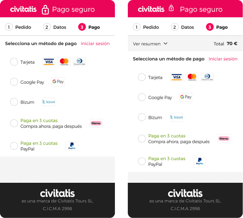 Mobile checkout summary experiment mockup