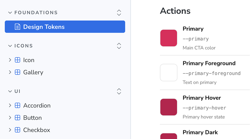 Odisea Design System — component library and design tokens panel