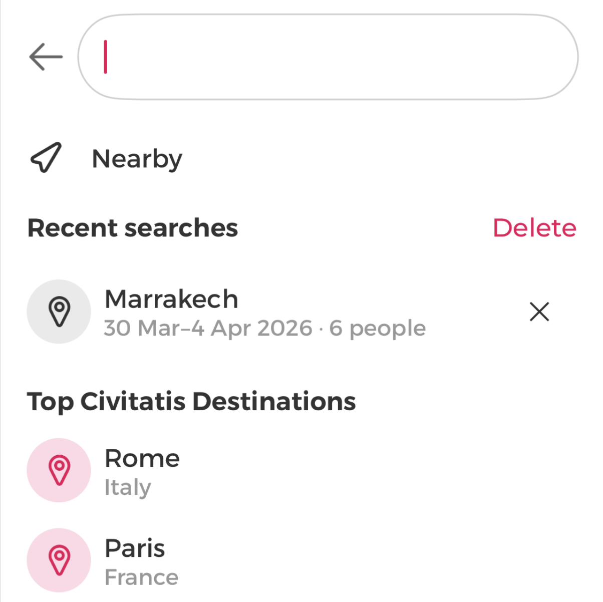 Connected channels — search with recent searches and top destinations