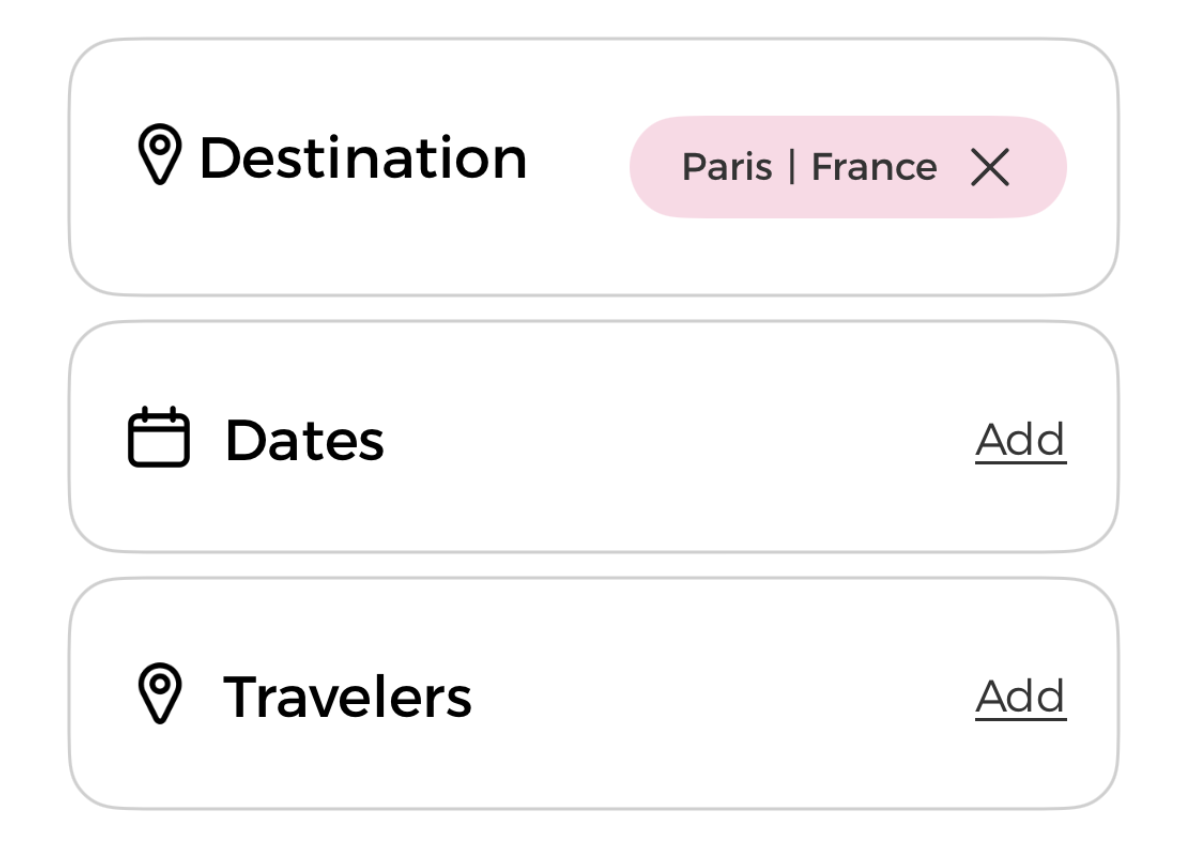 Smart search — destination, dates, and travelers fields